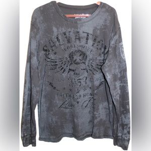 Archaic Shirt Men XXL Skull Wings Cross Long sleeve Casual All Over Print Cotton